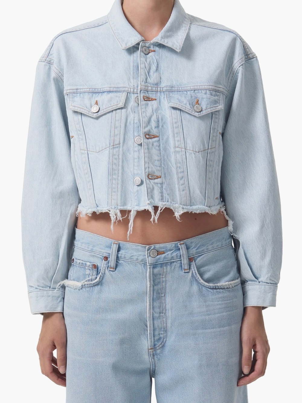 AGOLDE Charli Shrunken Organic Cotton Denim Crop Jacket Light Wash M